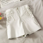 Short en cuir mince femme printemps et automne slim fermeture éclair