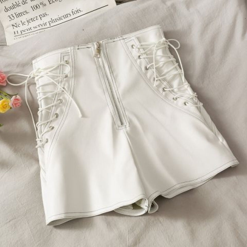 Short en cuir mince femme printemps et automne slim fermeture éclair