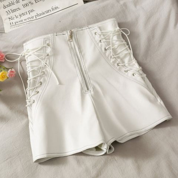 Short en cuir mince femme printemps et automne slim fermeture éclair