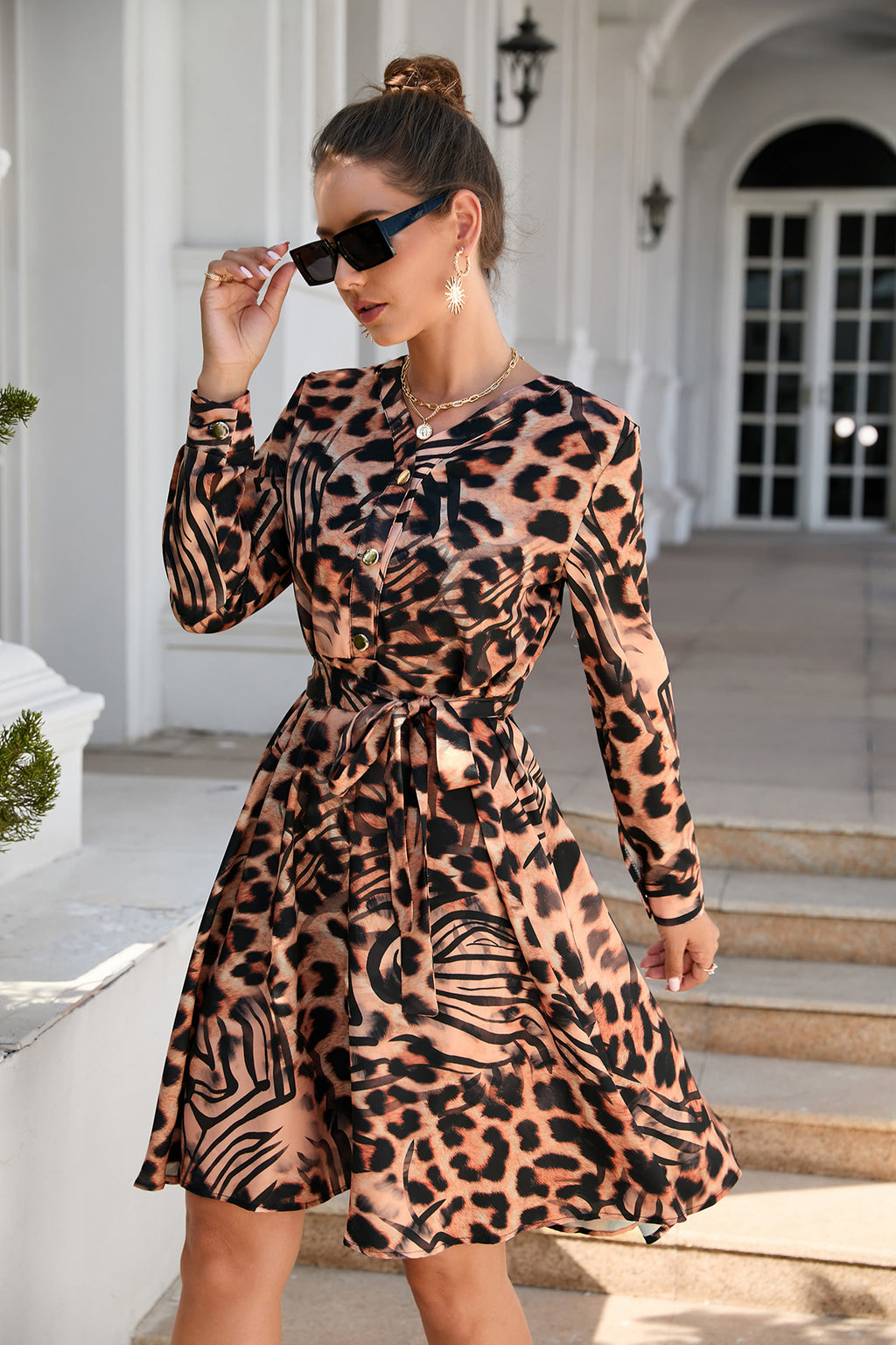 Summer Printing Long Sleeve Big Hem Dress