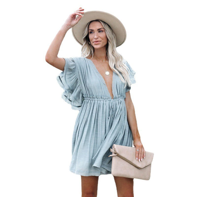 Fashion Casual Beach Vacation Style Sexy Loose Backless Dress Main Image