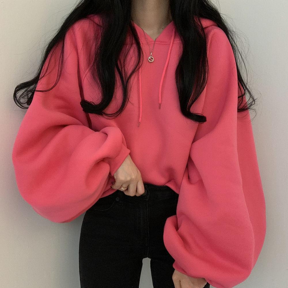 Pull à capuche décontracté à manches lanternes pour femme