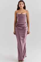 Robe longue bustier moulante, robe de soirée sexy sans dos pour femmes
