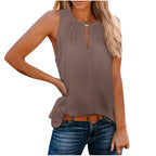 Gilet à col en V de couleur unie avec boucle et design élégant à la mode pour femme