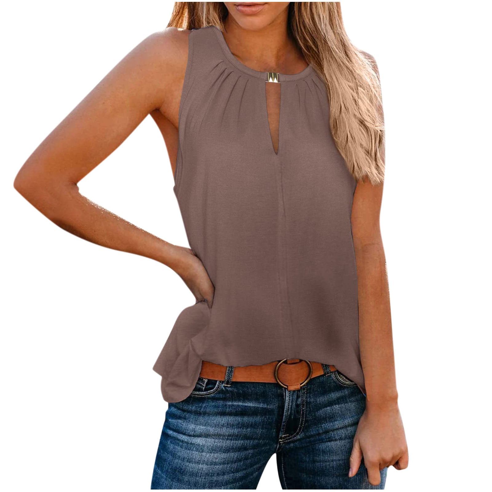 Gilet à col en V de couleur unie avec boucle et design élégant à la mode pour femme