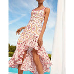 Robe à bretelles asymétrique brodée style vacances en bord de mer