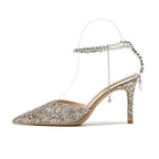 Chaîne en strass à bout pointu, talons aiguilles fins