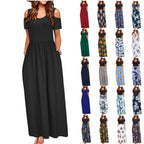Robe longue à manches courtes imprimé fleurs multicolores