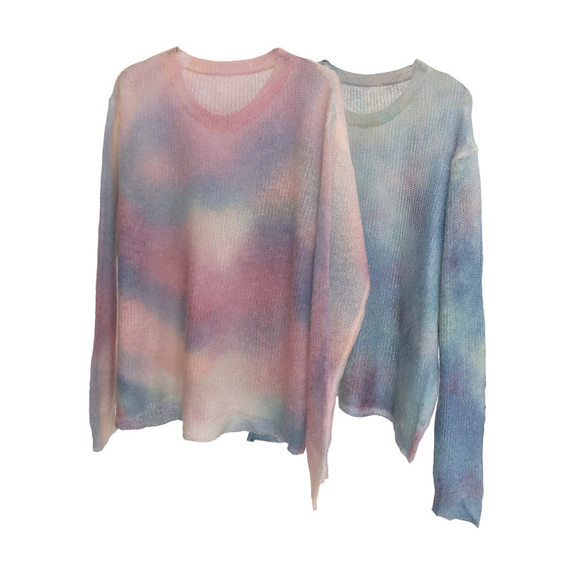 Pull en mohair lâche à col rond pour femme, fin