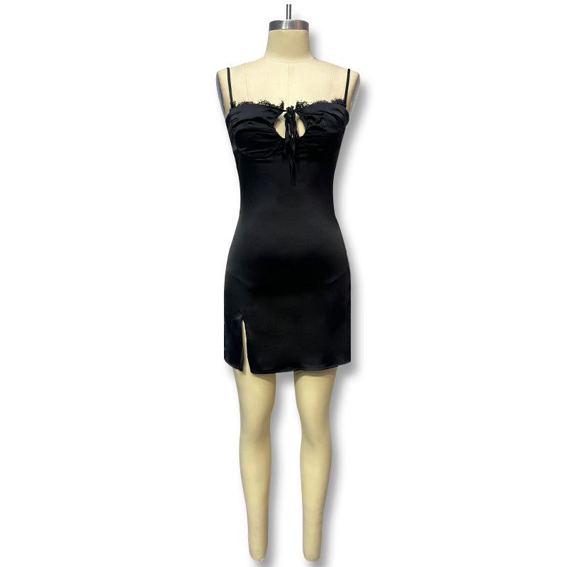 Robe fendue sans manches en dentelle pour femmes de style mode