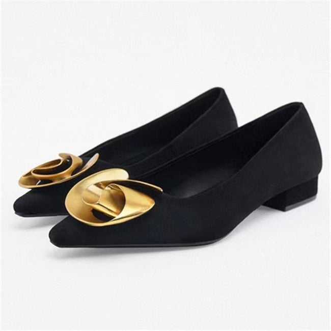 Women's Shoes Black High Heels Flower Suede Hover Image