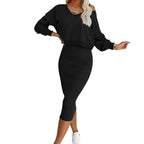 Ensemble deux pièces pour femme, costume décontracté, sweat-shirt à manches longues et col en V, et robe sans manches