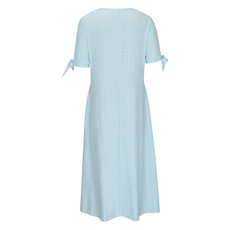 Robe longue d'été en broderie anglaise à col en V pour femme, manches courtes, coupe ample évasée pour la plage