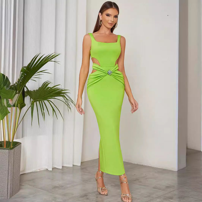 Robe une pièce à bandage verte pour femme Main Image