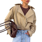 Manteau double boutonnage à col et kaki pour femme