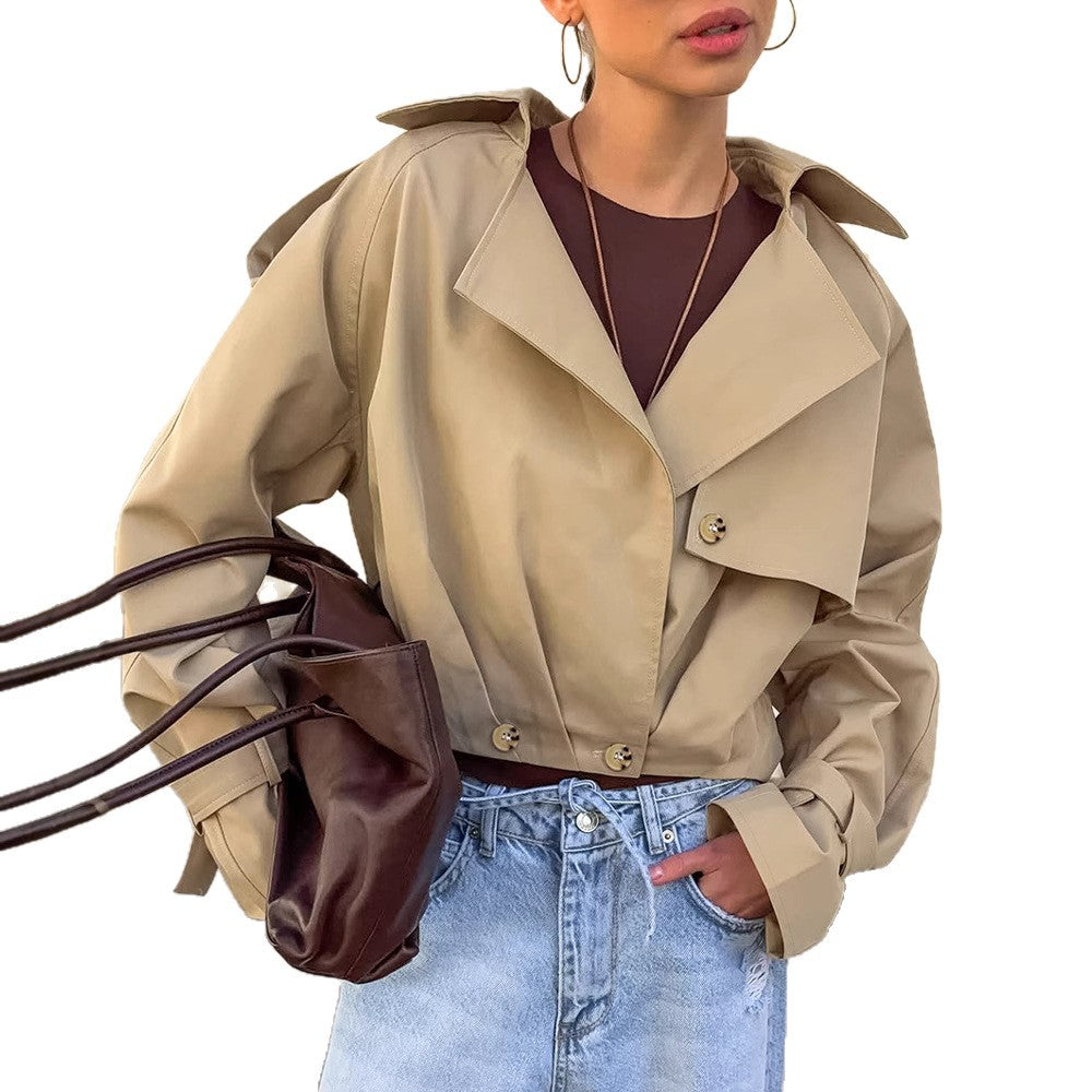 Manteau double boutonnage à col et kaki pour femme