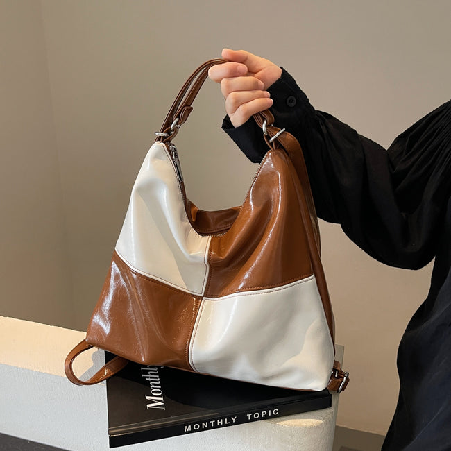 Sac fourre-tout patchwork contrasté pour femmes Hover Image