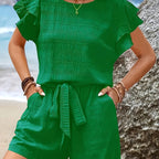 Short décontracté à taille élastique de couleur unie pour femme, taille haute, coupe ample, jambe large et simple