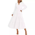 Robe longue fluide à volants superposés pour l'automne