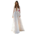 Robe de soirée longue en dentelle à manches longues pour femme