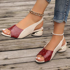 Sandales à bout ouvert et bride cheville, à motif écossais ou pierre, avec talons carrés, pour femme, idéales pour le bureau ou l'été.