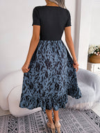 Robe mi-longue décontractée à imprimé léopard et volants pour femmes