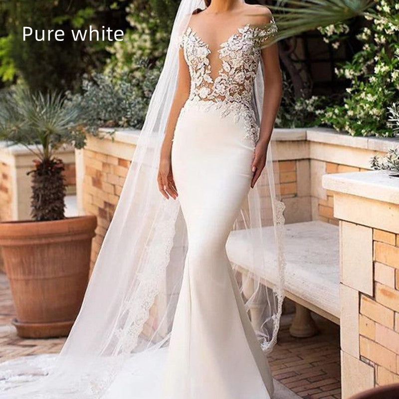 Robe de mariée sirène creuse à col profond pour femme