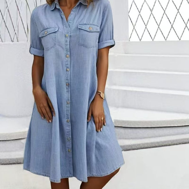 Robe en jean unie pour femme, style tendance Main Image
