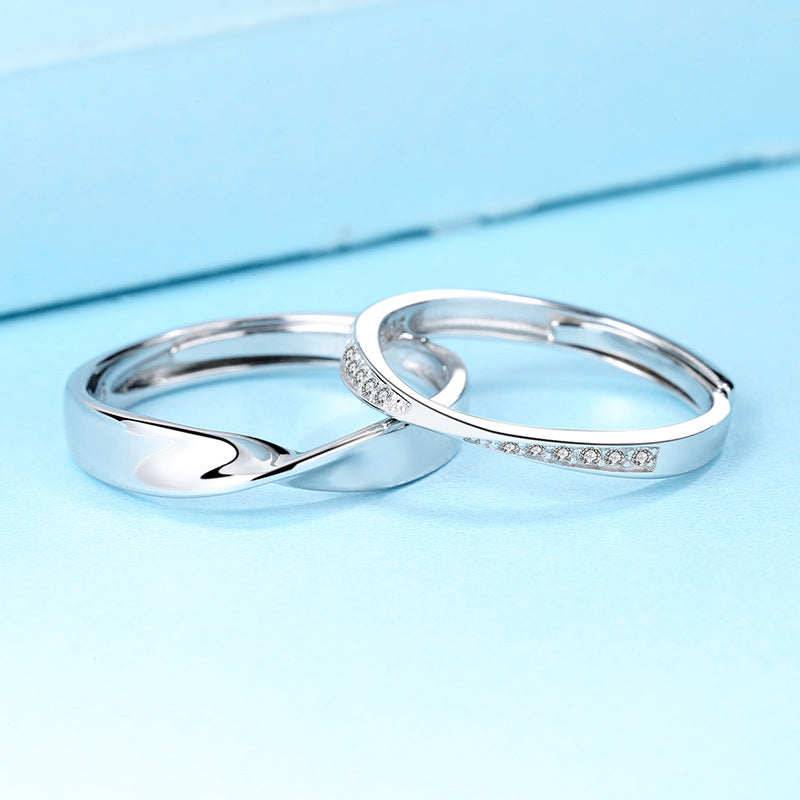 Bagues de couple en argent sterling S925 avec diamants pour hommes et femmes