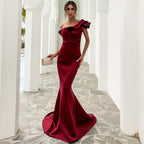 Missord Robe de soirée sexy asymétrique à volants pour femme, couleur unie, robe longue de célébrité, col bateau, robe femme FT19938-2