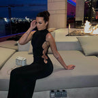 Knitted Turtleneck Hollow Out Strap Dress Women
