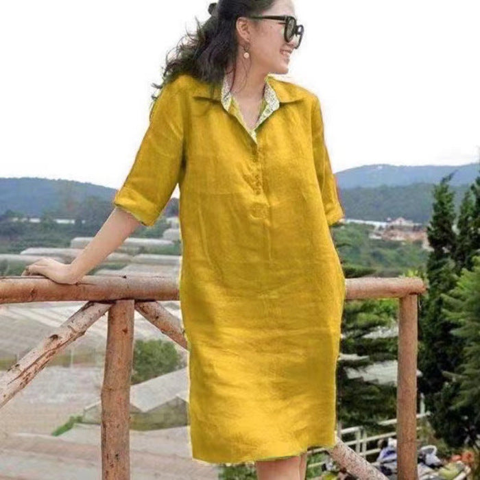 Nouvelle robe mi-longue ample à col en V pour femme