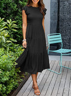 Robe Bohème Mi-Longue à Manches Courtes