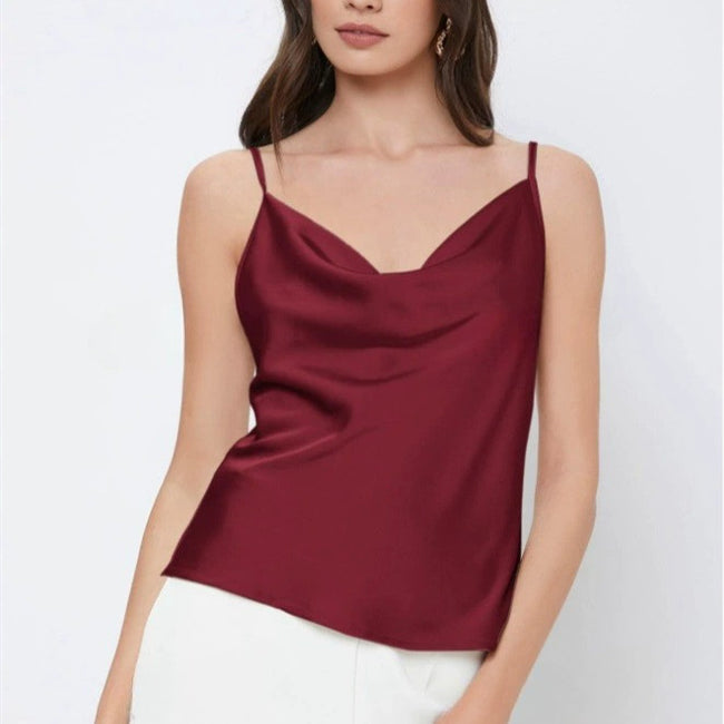 Débardeur en satin de rayonne uni décontracté pour femme Hover Image