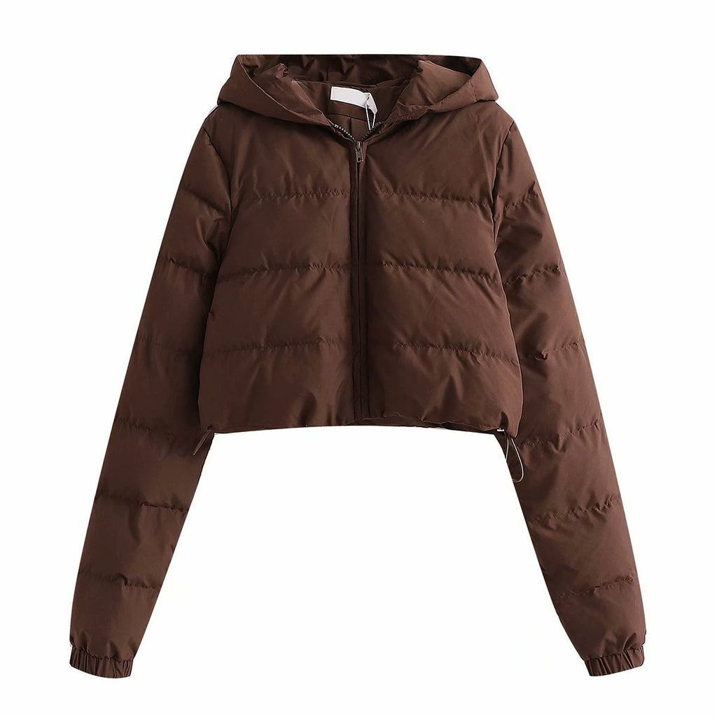 Doudoune courte en coton multicolore avec capuche pour femme