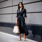 Robe longue femme à col en V et taille ajustée