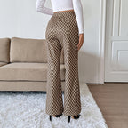 Pantalon Carreau Femme Commuter Mode Légèrement Taille Haute Amincissant