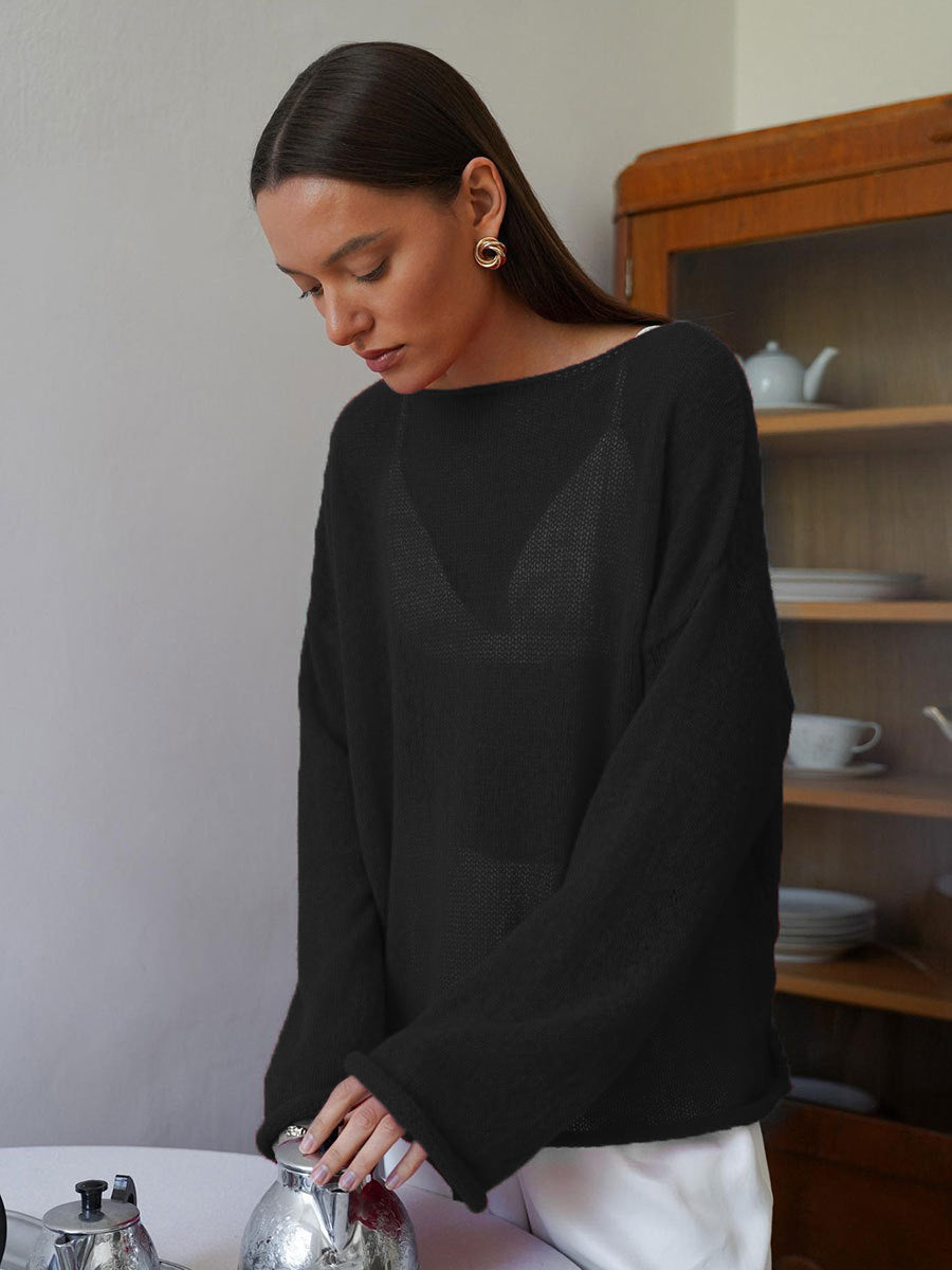 Pull creux fin à manches cloche pour femme