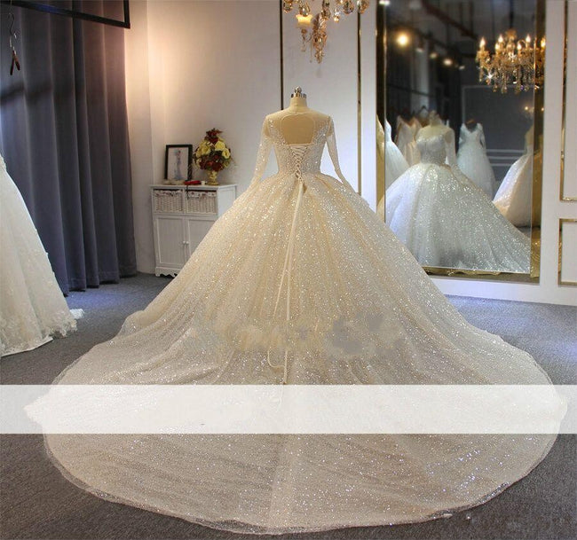 Long Sleeve Round Neck High Waist Wedding Dress Main Image