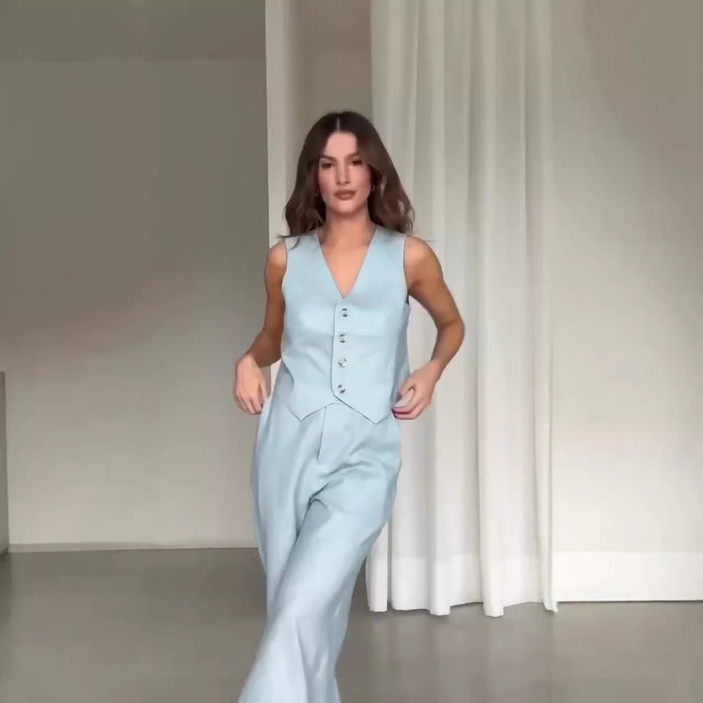 Season New Women's Clothing Solid Color Polo Collar Suit Trousers Two-piece Set