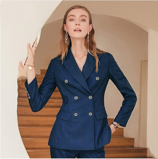 High-end Professional Dark Green Plaid Suit Set