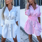 Robe chemise femme à manches retroussées multicolore