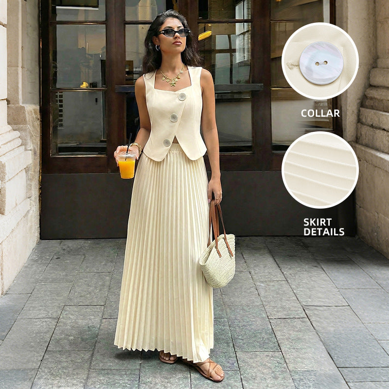 Ensemble tailleur jupe longue plissée élégante et à la mode pour femme