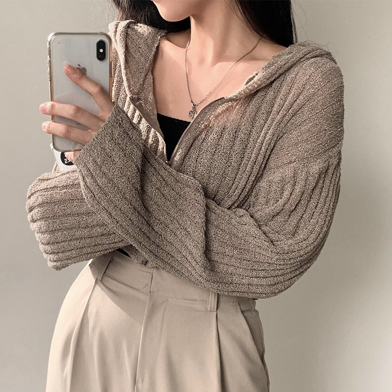 Manteau pull de couleur unie à la mode pour femme