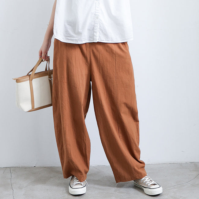 Pantalon ample femme en coton et lin pour l'été, grande taille, décontracté, coupe lanterne Hover Image