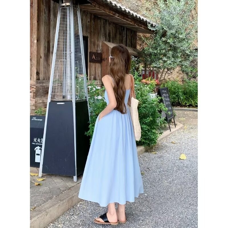 Robe Salopette Plissée Bleu Doux