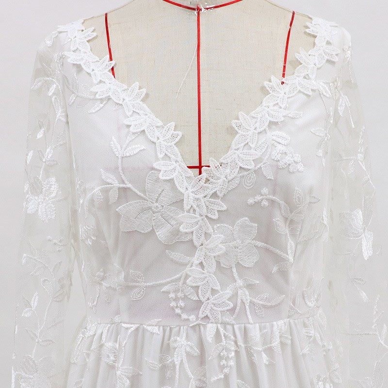 Robe de mariée sexy en dentelle à manches longues, robe de soirée