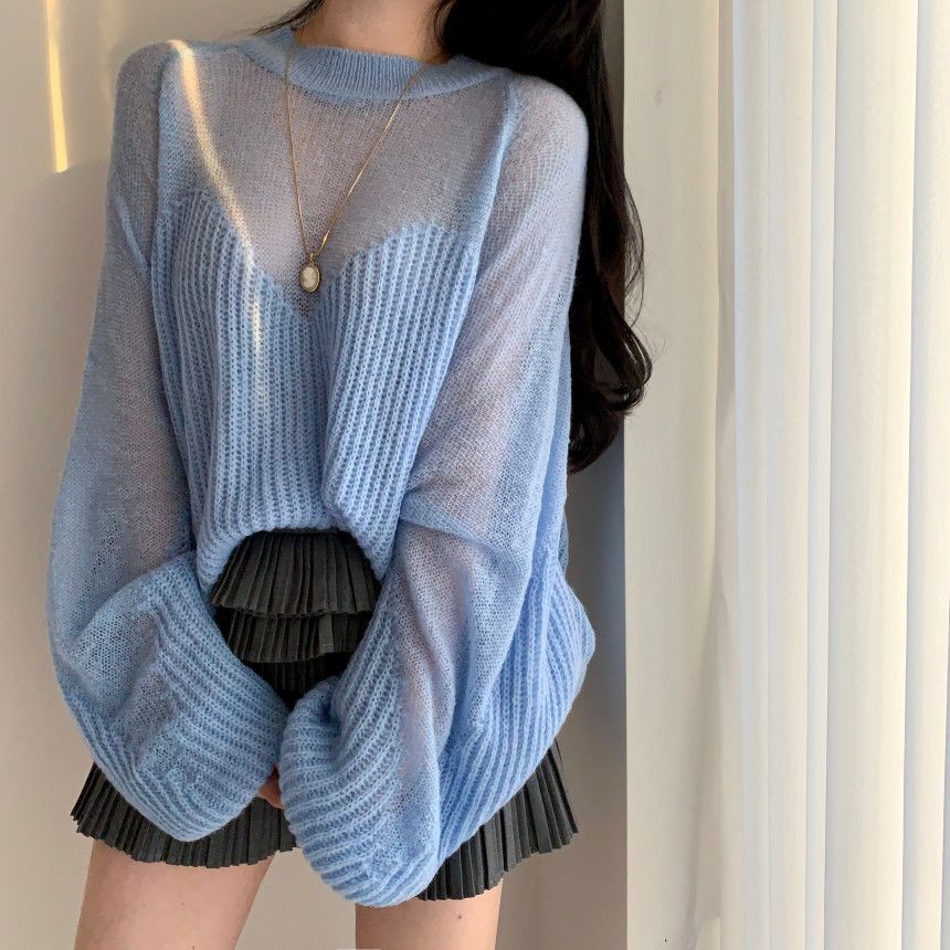 Pull en tricot à manches lanternes et sens artistique pour femme