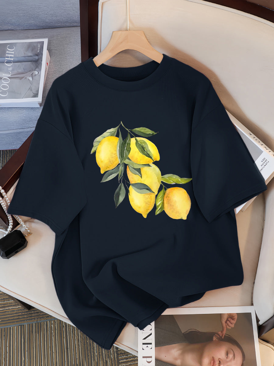T-shirts à motif citron créatifs Femme décontracté doux hauts mode