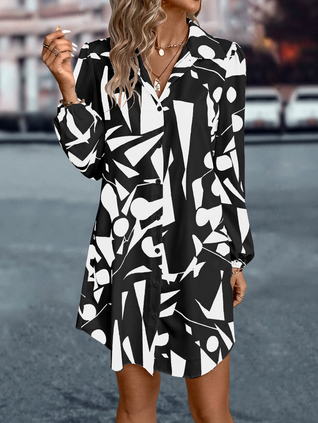 Robe imprimée à revers et manches lanternes pour femme Main Image